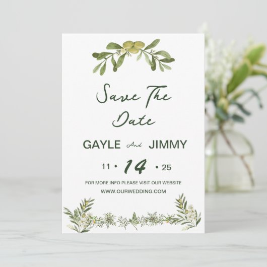 Modern Olive Green Save the Date Einladung (Stehend Vorderseite)