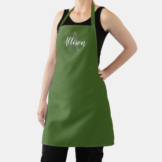Modern Olive Green Script Monogram Name Womens Schürze (InSitu)
