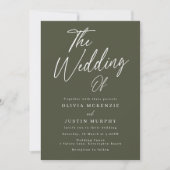 Modern Olive Green Script Wedding Einladung (Vorderseite)