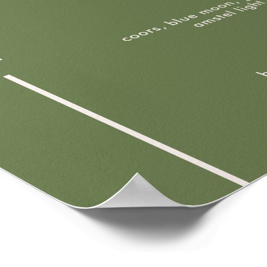 Modern Olive Green Wedding Bar Sign Poster (Ecke)