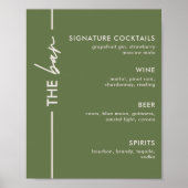 Modern Olive Green Wedding Bar Sign Poster (Vorne)