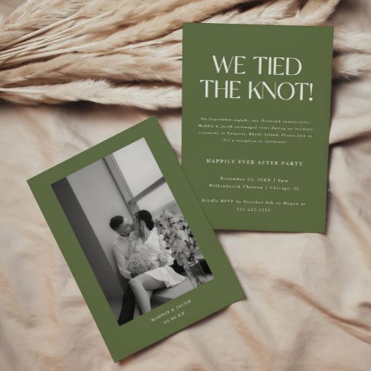 Modern Olive Green Wedding Elopement Reception Einladung