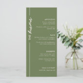 Modern Olive Green Wedding Menükarte (Stehend Vorderseite)