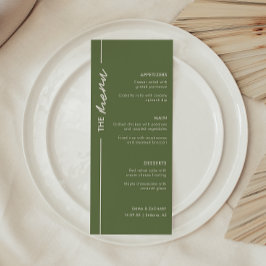 Modern Olive Green Wedding Menükarte