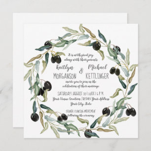 Modern Olive Leaf Wreath Watercolor Kunstgiesserei Einladung