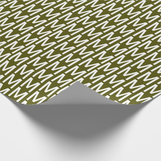 Modern-Oliven-Moos-Rot-Monogramm Geschenkpapier (Ecke)