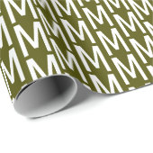 Modern-Oliven-Moos-Rot-Monogramm Geschenkpapier (Rolleneckpunkt)