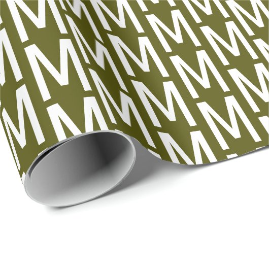 Modern-Oliven-Moos-Rot-Monogramm Geschenkpapier (Rolleneckpunkt)
