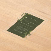 Modern Olivgrün Leaf Klare Minimalistische Hochzei Acryleinladungen (Ablage )