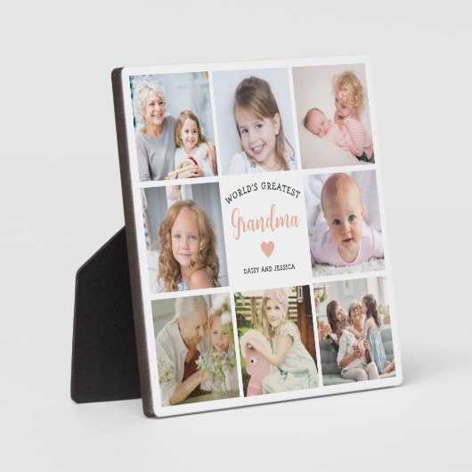 Modern Oma 8 Foto Collage Rosa Herz Fotoplatte (Vorderseite)