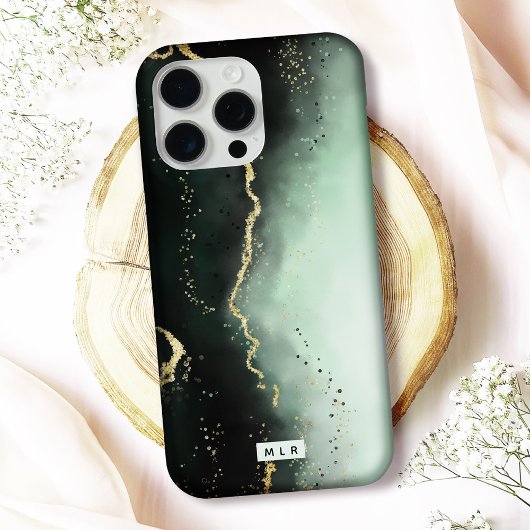 Modern Ombre Dusty Green & Gold Moody Monogram Case-Mate iPhone Hülle