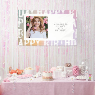 Modern Ombre Pastel Foto Geburtstagsparty Banner