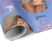 Modern One Foto Individualisierbarer Name Blue Chr Geschenkpapier (Rolleneckpunkt)