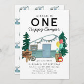Modern One Happy Camper Trees Camping 1. Geburtsta Einladung (Vorne/Hinten)