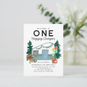 Modern One Happy Camper Trees Camping 1. Geburtsta Postkarte (Stehend Vorderseite)