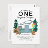 Modern One Happy Camper Trees Camping 1. Geburtsta Postkarte (Vorne/Hinten)