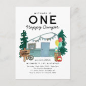 Modern One Happy Camper Trees Camping 1. Geburtsta Postkarte (Vorderseite)