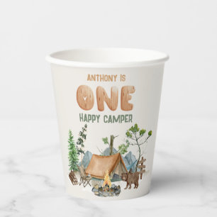 Modern One Happy Camper Watercolor 1st Birthday Pappbecher