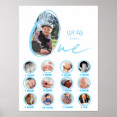Modern One Year Milestone Baby Boy Photo Collage  Poster (Vorne)