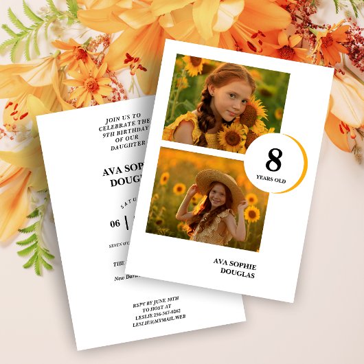 Modern Orange 2 Multi Photos Collage Birthday Einladung