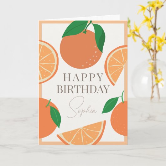 Modern Orange Birthday Karte (Gelbe Blume)