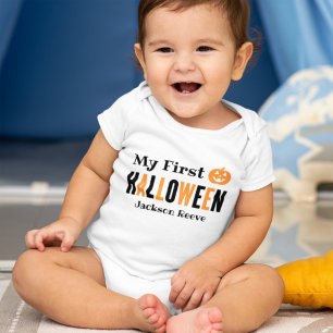 Modern Orange Black My First Halloween with Name Baby Strampler