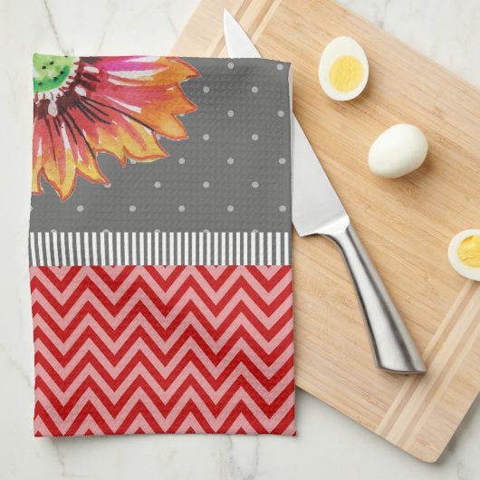 Modern Orange Blume Grau Rote Küche Handtuch (Viertel Falte)