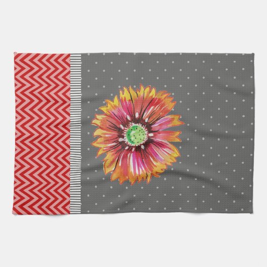 Modern Orange Blume Grau Rote Küche Handtuch (Horizontal)