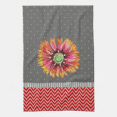 Modern Orange Blume Grau Rote Küche Handtuch (Vertikal)