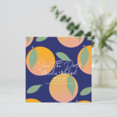 Modern Orange Botanical Blue Save the Date Karte (Stehend Vorderseite)