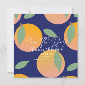 Modern Orange Botanical Blue Save the Date Karte (Vorderseite)