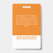 Modern Orange Color Block Professional Photo Name Ausweis (Rückseite)
