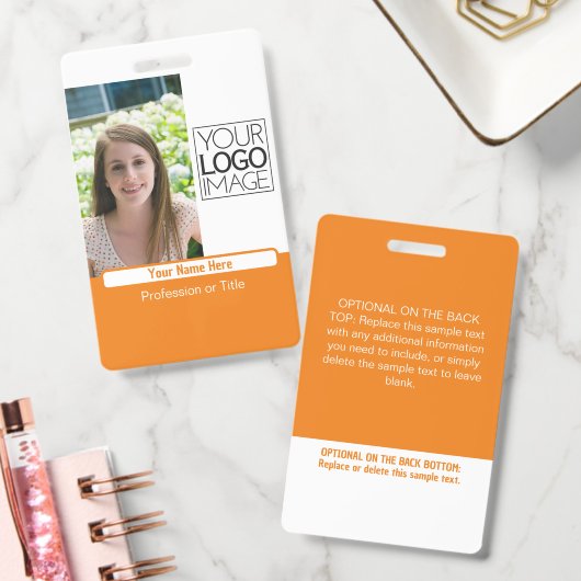 Modern Orange Color Block Professional Photo Name Ausweis (Büro)