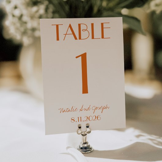 Modern Orange Cream Whimsical Wedding Table Number Einladung