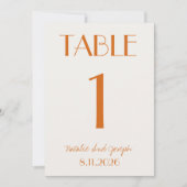 Modern Orange Cream Whimsical Wedding Table Number Einladung (Vorderseite)