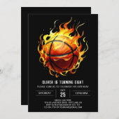 Modern Orange Editable Basketball Birthday Einladung (Vorne/Hinten)