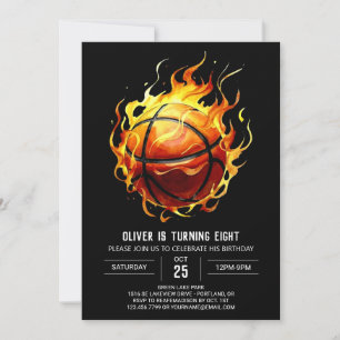 Modern Orange Editable Basketball Birthday Einladung