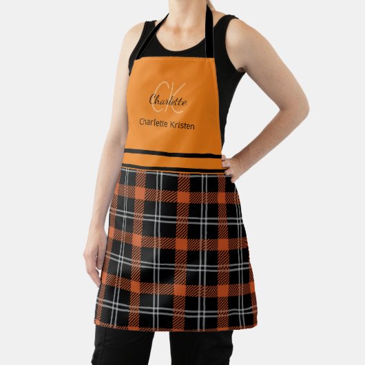 Modern Orange Fall Karierte Monogramm Schürze (InSitu)