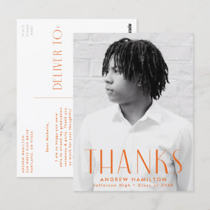 Modern Orange Foto Abschluss Vielen Dank Postkarte