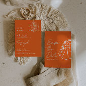 Modern Orange Hand Drawn Retro Summer Wedding  Save The Date