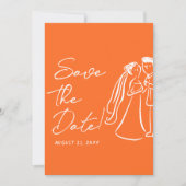 Modern Orange Hand Drawn Retro Summer Wedding  Save The Date (Vorderseite)