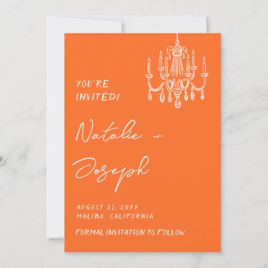 Modern Orange Hand Drawn Retro Summer Wedding  Save The Date (Rückseite)