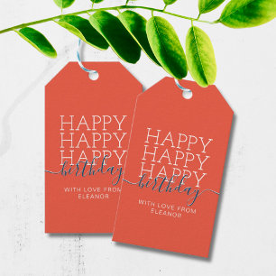 Modern orange Happy Birthday Geschenk Tags Geschenkanhänger