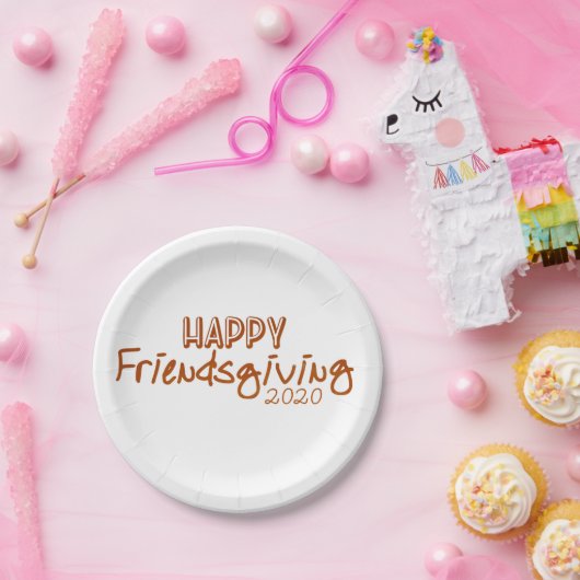 Modern Orange Happy Friendsgiving 2020 Pappteller (Party)