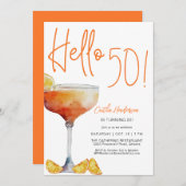 Modern Orange Hello 50 th Birthday Einladung (Vorne/Hinten)