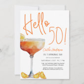 Modern Orange Hello 50 th Birthday Einladung (Vorderseite)