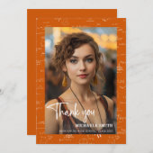 Modern Orange Math Script Photo Graduation  Dankeskarte (Vorne/Hinten)