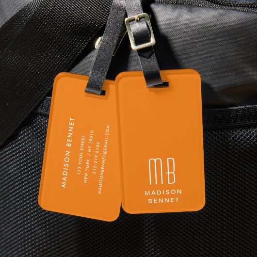 Modern Orange Monogram Gepäckanhänger