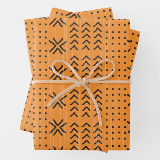 Modern Orange Mudcloth African Pattern Geschenkpapier Set (Beispiel)