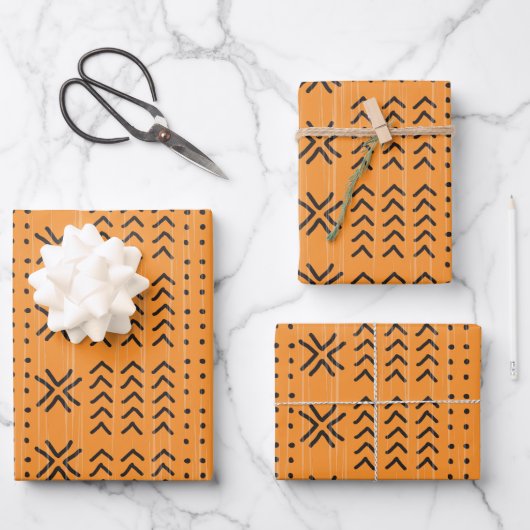 Modern Orange Mudcloth African Pattern Geschenkpapier Set (Vorderseite)
